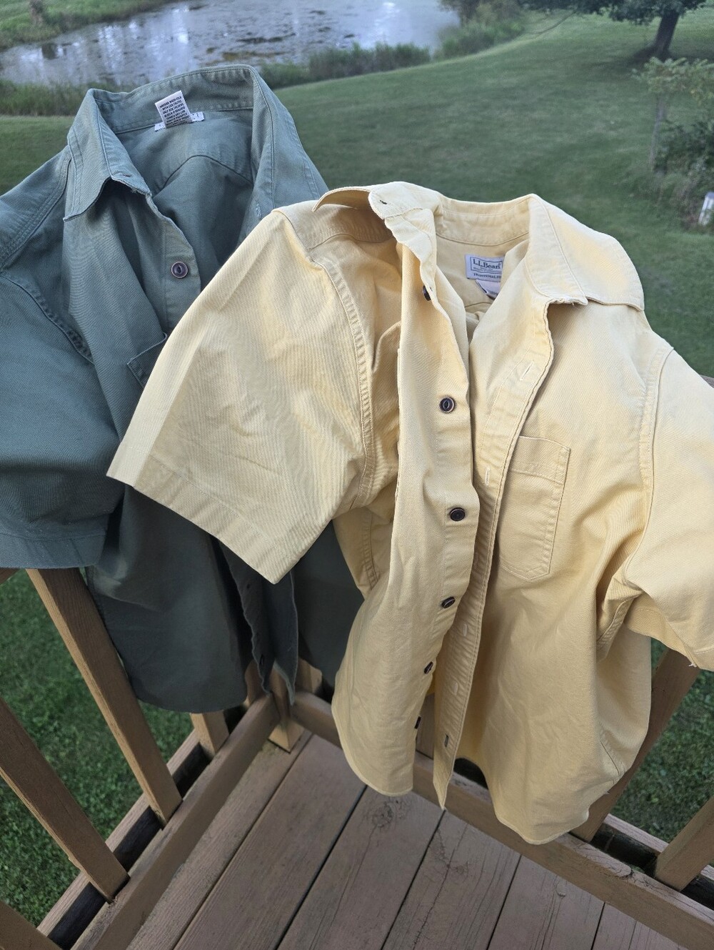 2 L.L. Bean Short-Sleeve Workshirts - Yellow And Green